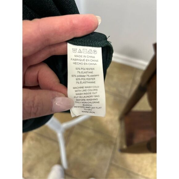 Michael Kors Dark Green Gold Studded Crew Neck 3/4 Sleeve Shift Dress Medium - Picture 8 of 8